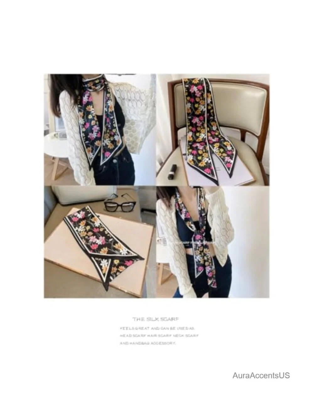 Satin Feel Polyester Hair Scarf Long Oblong Scarf for Head or Neck Ties